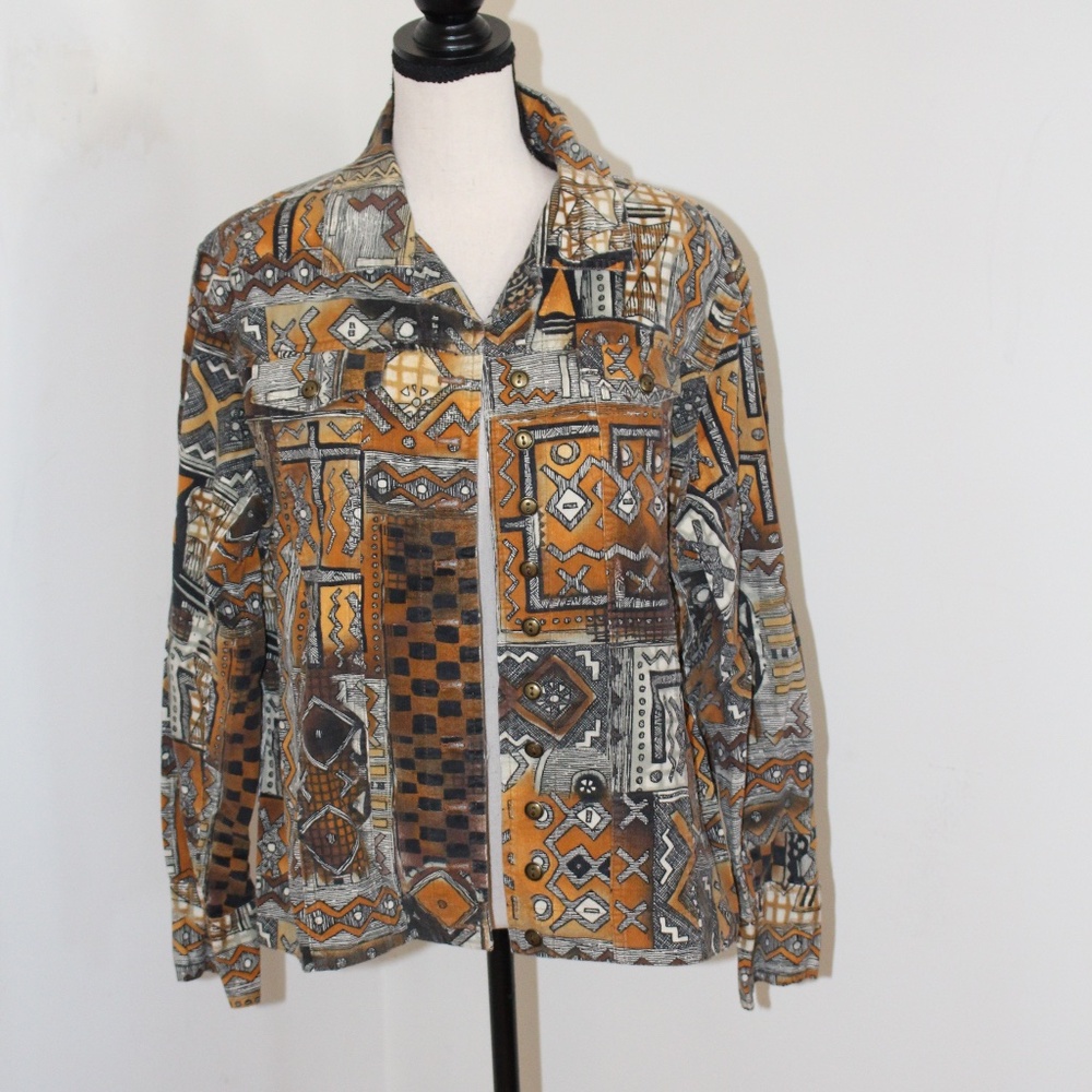 Chico's, Corduroy jacket with geometric patchwork design NWOT